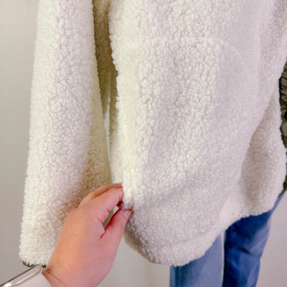 Sanctuary Arcadia Coat Button Faux Fur Fleece Sherpa Jacket Cream Green XL NEW - Picture 4 of 11